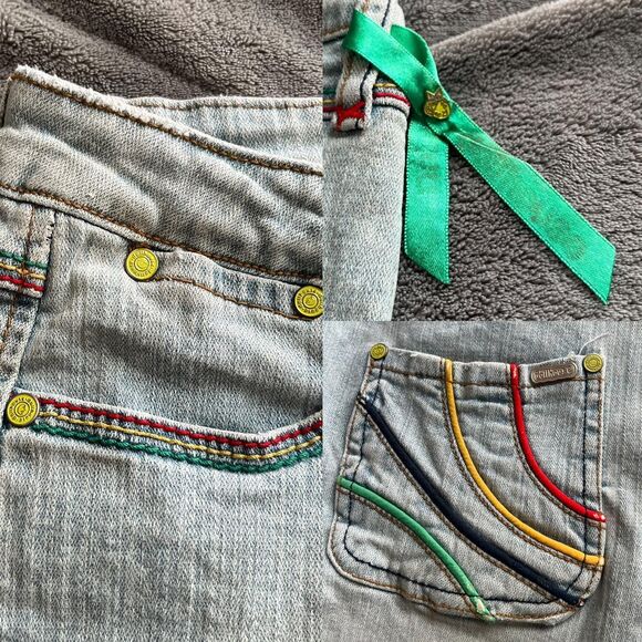 Vintage Y2K indie retro Dollhouse rainbow light wash denim midi skirt size 7 - Picture 5 of 8